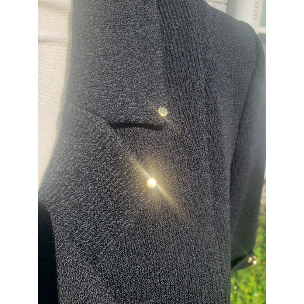 St John Collection Marie Gray Santana Knit Jacket Skirt Suit Black Sz 4 Gold Btn - Picture 3 of 16